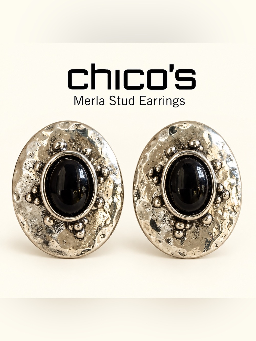 Chico's Merla Stud Earrings Stud Earrings in Silver & Black NWT